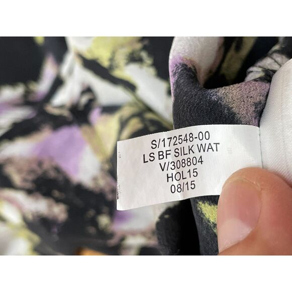 Banana Republic Watercolor 100% Silk Women's XS Black Shirt Button-Up Work - Picture 5 of 11